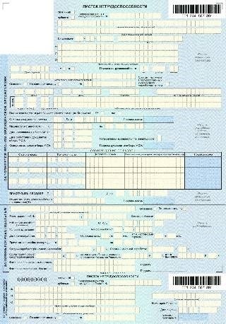 Форма документа с информацией о временной неспособности выполнения трудовых обязанностей, не заполненная.