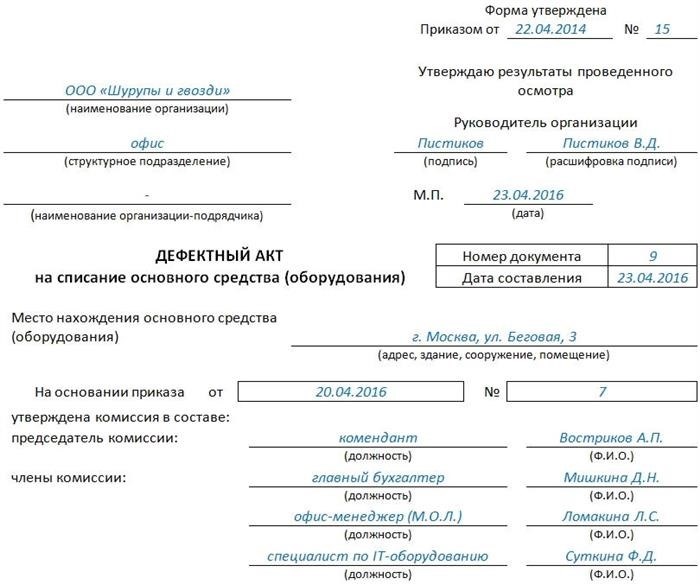 Дефектная ведомость. Образец дефектовки, часть 1.